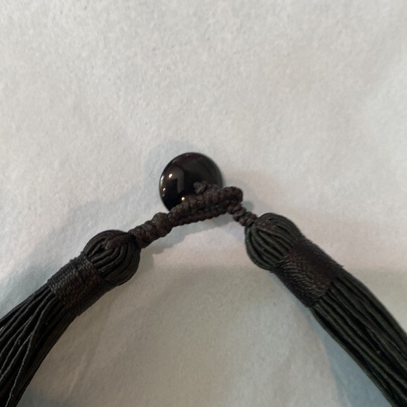 734) Turquoise Chip Bead Choker Style Necklace Multi Strand Black Cord Sides - Picture 3 of 5